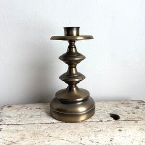 Vintage‎ Heavy Tiered Brass Candlestick Holder 10.5 Inch Architectural Pedestal